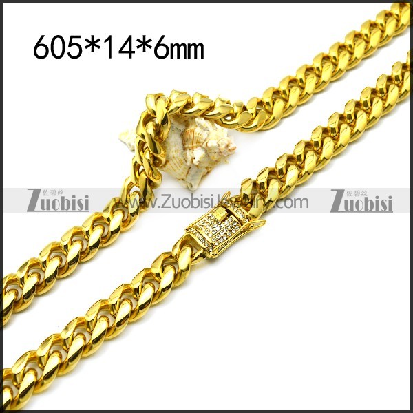 golden stainless steel hip hop casting necklace with bling buckle n002226