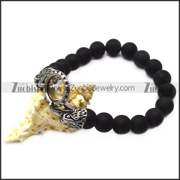 black rosary bracelet with steel raven heads b007993