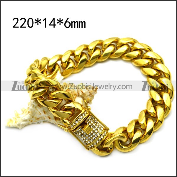 golden stainless steel hip hop bracelet with bling buckle b007989