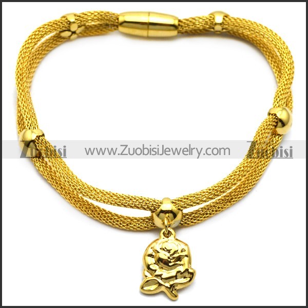 Gold Plating Stainless Steel Hollow Mesh Chain Bracelet b008017