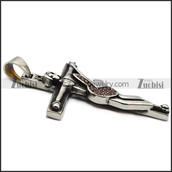 vintage 316l stainless steel johnny hallyday guitar cross pendant with red rhinestones p008223