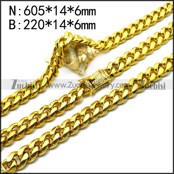 gold plating stainless steel bling necklace and bracelet set s002725