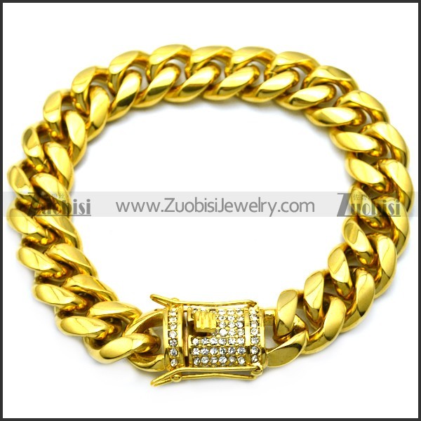 golden stainless steel hip hop bracelet with bling buckle b007989