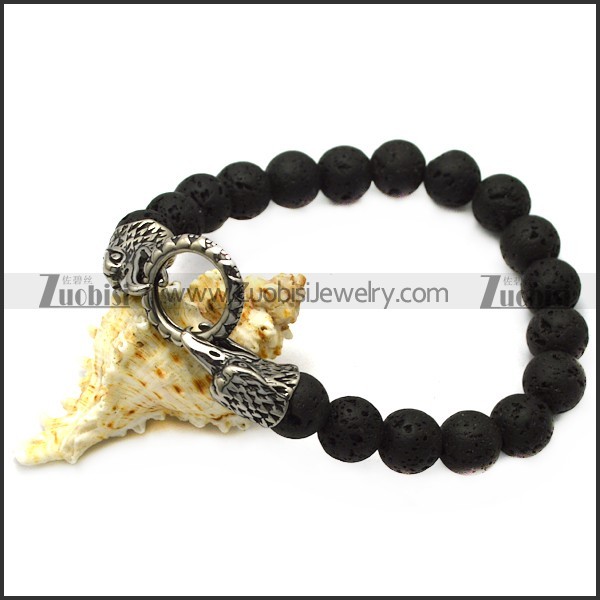 lava rosary bracelet with 2 raven heads end caps b007994