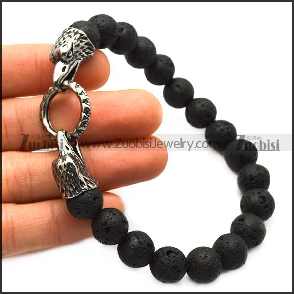 lava rosary bracelet with 2 raven heads end caps b007994