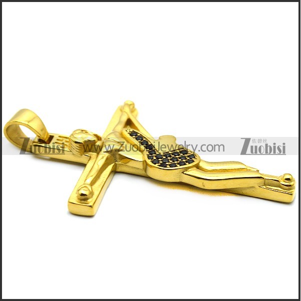 yellow gold plating hallyday johnny guitar cross with black rhinestones p008529