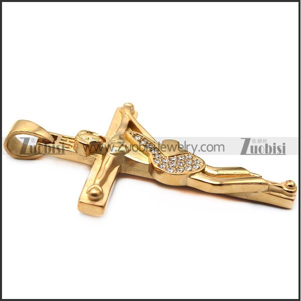 rose gold 316l stainless steel johnny hallyday guitar cross with clear rhinestones p008526