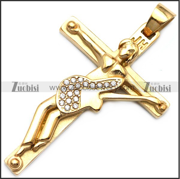 rose gold 316l stainless steel johnny hallyday guitar cross with clear rhinestones p008526