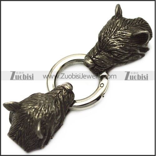 black wolf heads end cap for 5mm wide chain cord or beads a000683
