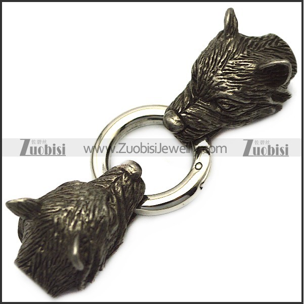 black wolf heads end cap for 5mm wide chain cord or beads a000683