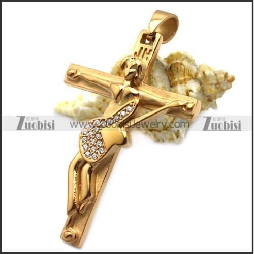 rose gold 316l stainless steel johnny hallyday guitar cross with clear rhinestones p008526