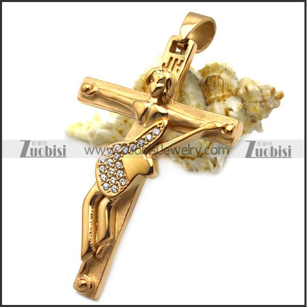 rose gold 316l stainless steel johnny hallyday guitar cross with clear rhinestones p008526