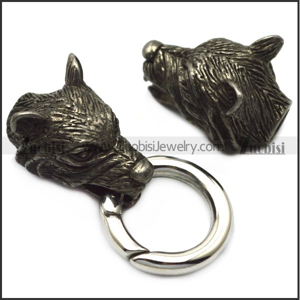 black wolf heads end cap for 5mm wide chain cord or beads a000683