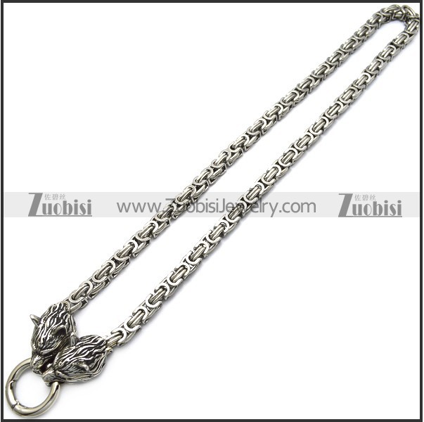 Men's Vintage Style Viking Stainless Steel Wolf Heads Necklace n002265