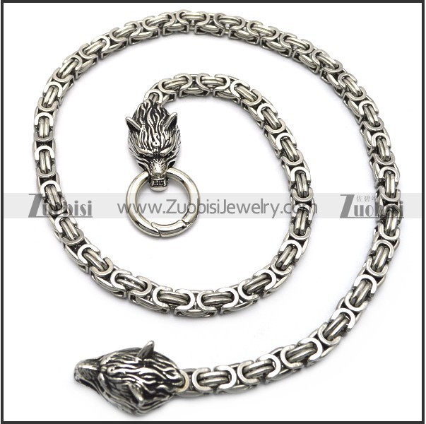 Men's Vintage Style Viking Stainless Steel Wolf Heads Necklace n002265