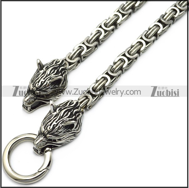 Men's Vintage Style Viking Stainless Steel Wolf Heads Necklace n002265