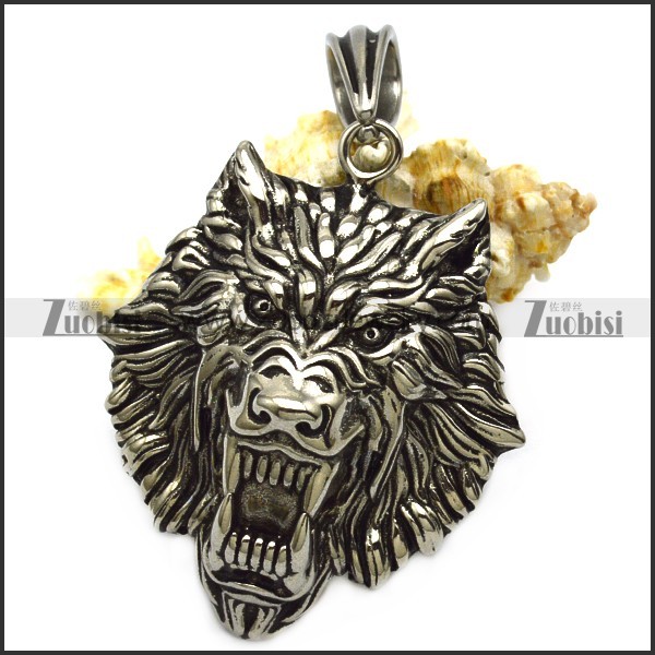 Big Stainless Steel Wolf Pendant with Hollow Back p008674
