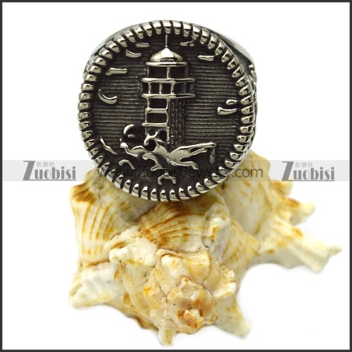 Stainless Steel Lighthouse Signet Ring r006528