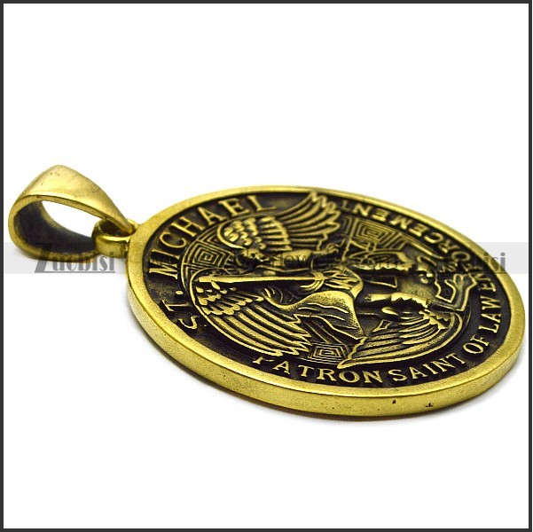 antique golden ST. Michael patron saint of law enforcement pendant p008883