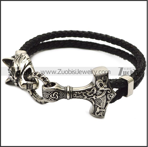 Viking Stainless Steel Wolf and Hammer Bracelets b008807