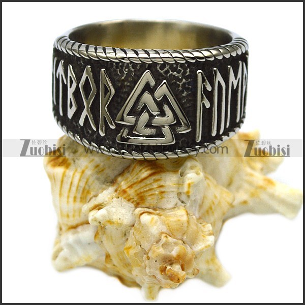 Vintage Mens Stainless Steel Viking Valknut Scandinavn Odin Symbol Norse Text Ring r006813