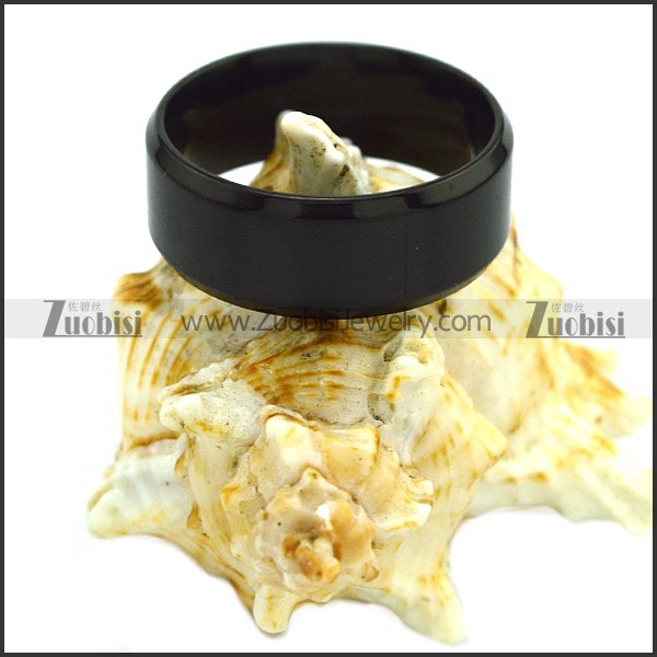 8mm Black Plated Matte Finish Beveled Edge Stainless Steel Ring for Men r007262