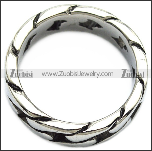 Shiny Silver Stainless Steel Cuban Ring r007010