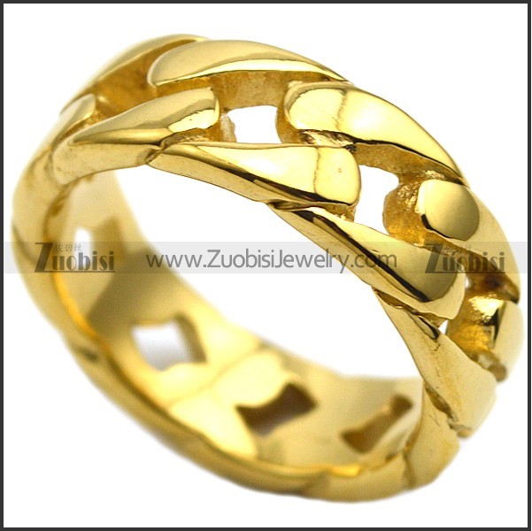 Shiny K Gold Plating Stainless Steel Cuban Ring r007011