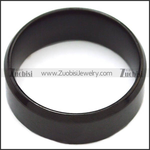 8mm Black Plated Matte Finish Beveled Edge Stainless Steel Ring for Men r007262