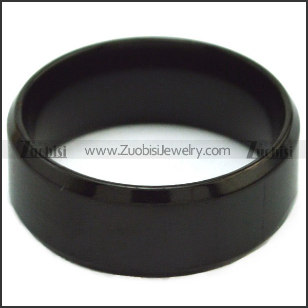 8mm Black Plated Matte Finish Beveled Edge Stainless Steel Ring for Men r007262
