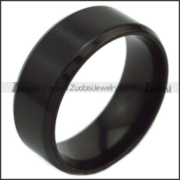 8mm Black Plated Matte Finish Beveled Edge Stainless Steel Ring for Men r007262