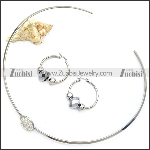 Stainless Steel Choker with Earring Set as Collar Wearing s002925