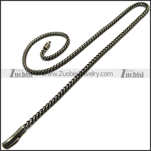 60CM Long Oxidized Black Stainless Steel Franco Chain n002802