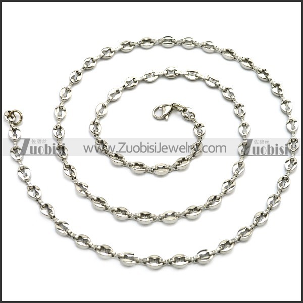 0.5CM Wide Silver Stainless Steel Coffee Bean Chain Necklace n002710