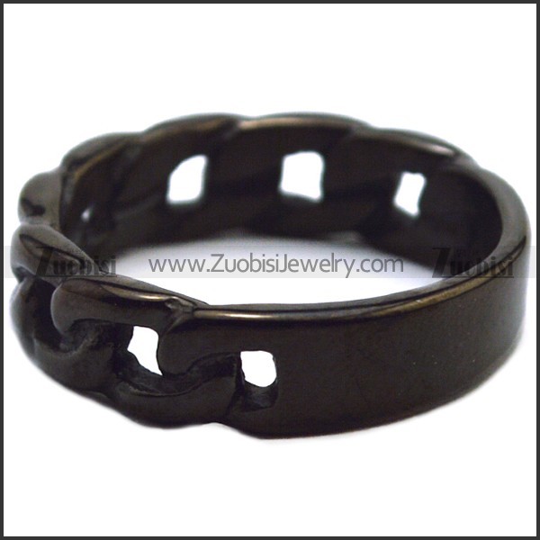 0.50cm Wide Women Black Stainless Steel Cuban Link Chain Band Ring r007338