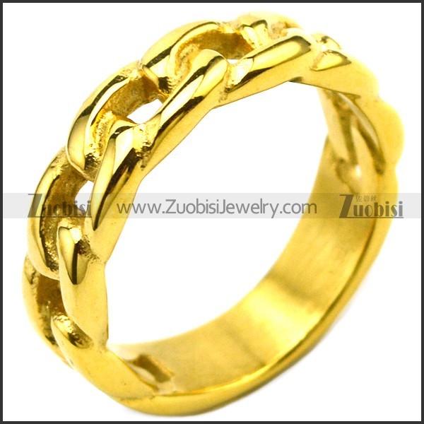 5mm Wide Women Golden Stainless Steel Band Cuban Link Chain Ring r007337