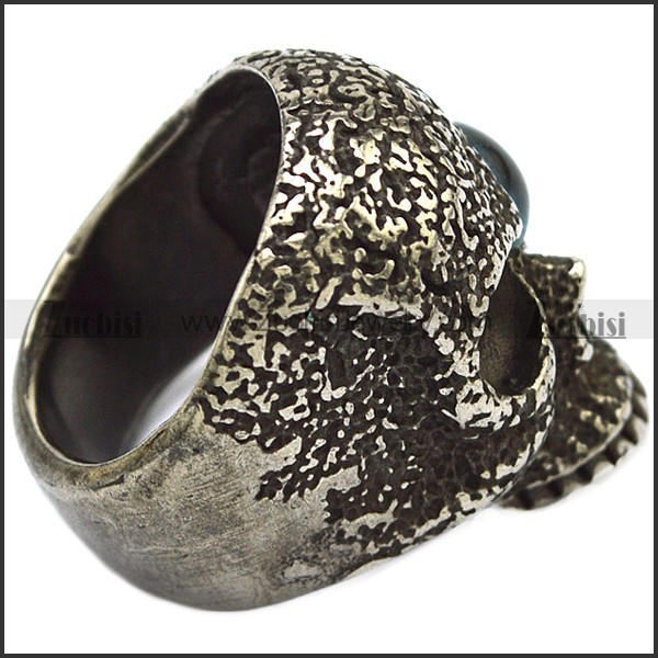 Blacken Stainless Steel One Blue Evil Eye Skull Ring r007476