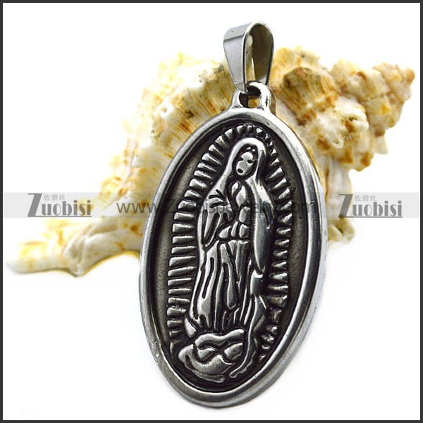 Vintage Silver Stainless Steel Virgin Mary Pendant p009714