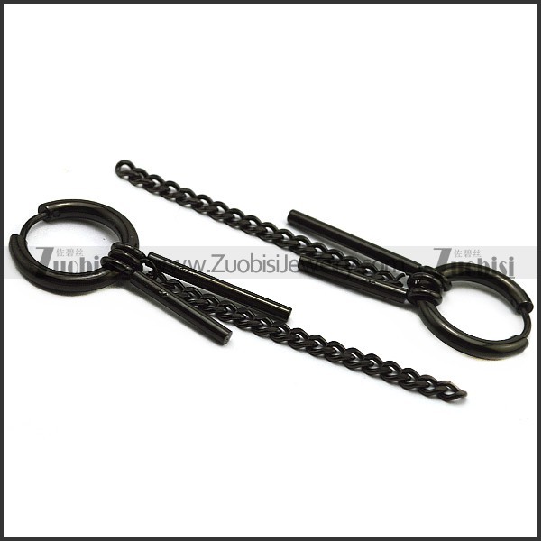 Black Stainless Steel Huggie Hinged Hoop Dangle Earrings for Unisex e001897