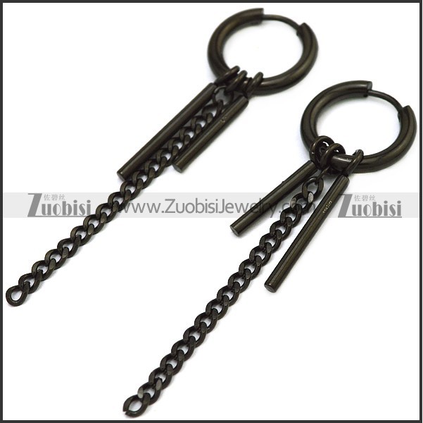 Black Stainless Steel Huggie Hinged Hoop Dangle Earrings for Unisex e001897