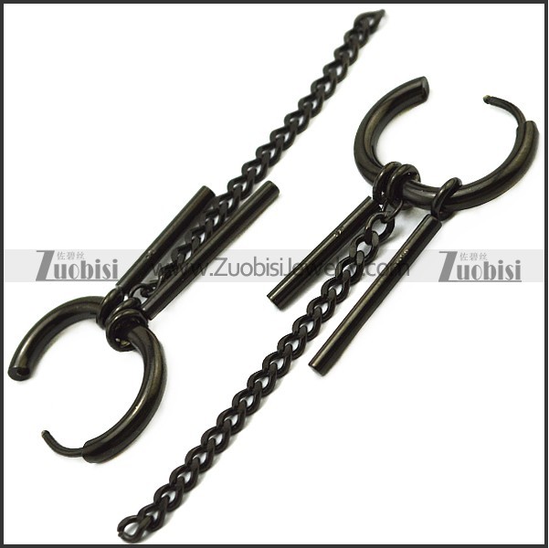 Black Stainless Steel Huggie Hinged Hoop Dangle Earrings for Unisex e001897