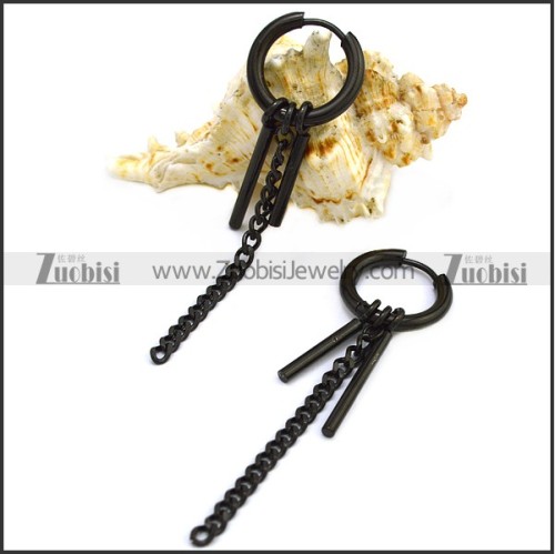 Black Stainless Steel Huggie Hinged Hoop Dangle Earrings for Unisex e001897