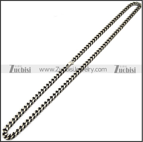 60CM Long Vintage Silver Cuban Link Chain Stainless Steel Necklace n002858