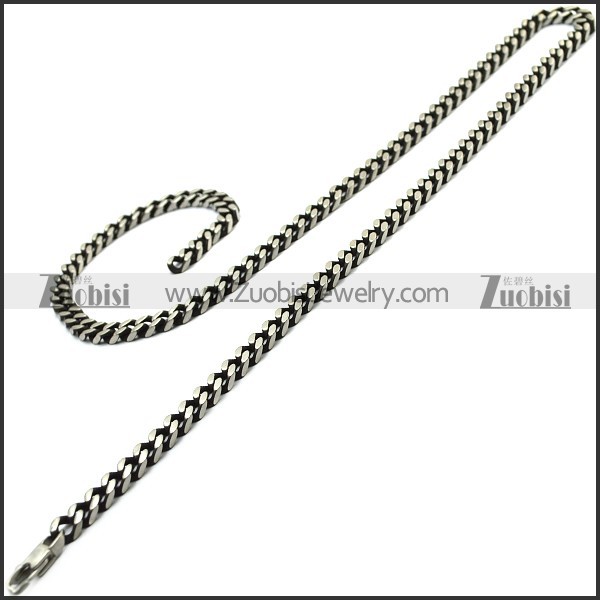 60CM Long Vintage Silver Cuban Link Chain Stainless Steel Necklace n002858