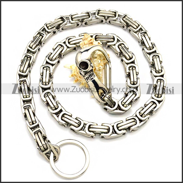 10mm Wide Stainless Steel Jean Chain with Casting Skull Clasp y000054