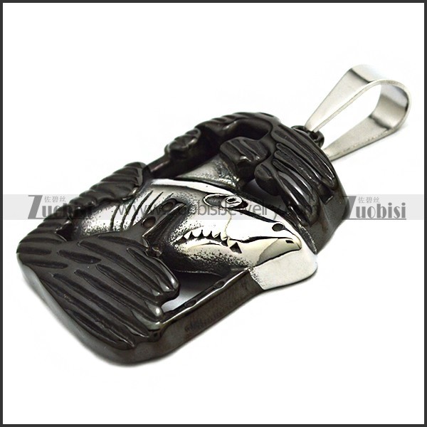 Black Stainless Steel Shark Necklace Pendant p010161