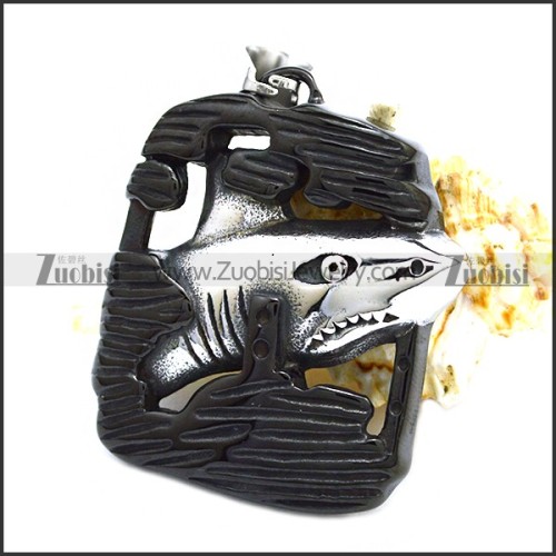 Black Stainless Steel Shark Necklace Pendant p010161