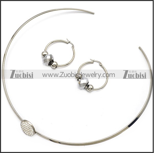 Stainless Steel Choker with Earring Set as Collar Wearing s002925
