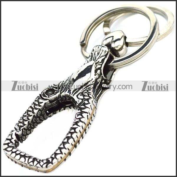 Stainless Steel Dragon Head Double Keyring k000078