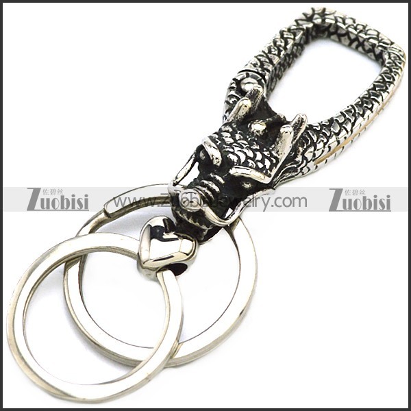 Stainless Steel Dragon Head Double Keyring k000078